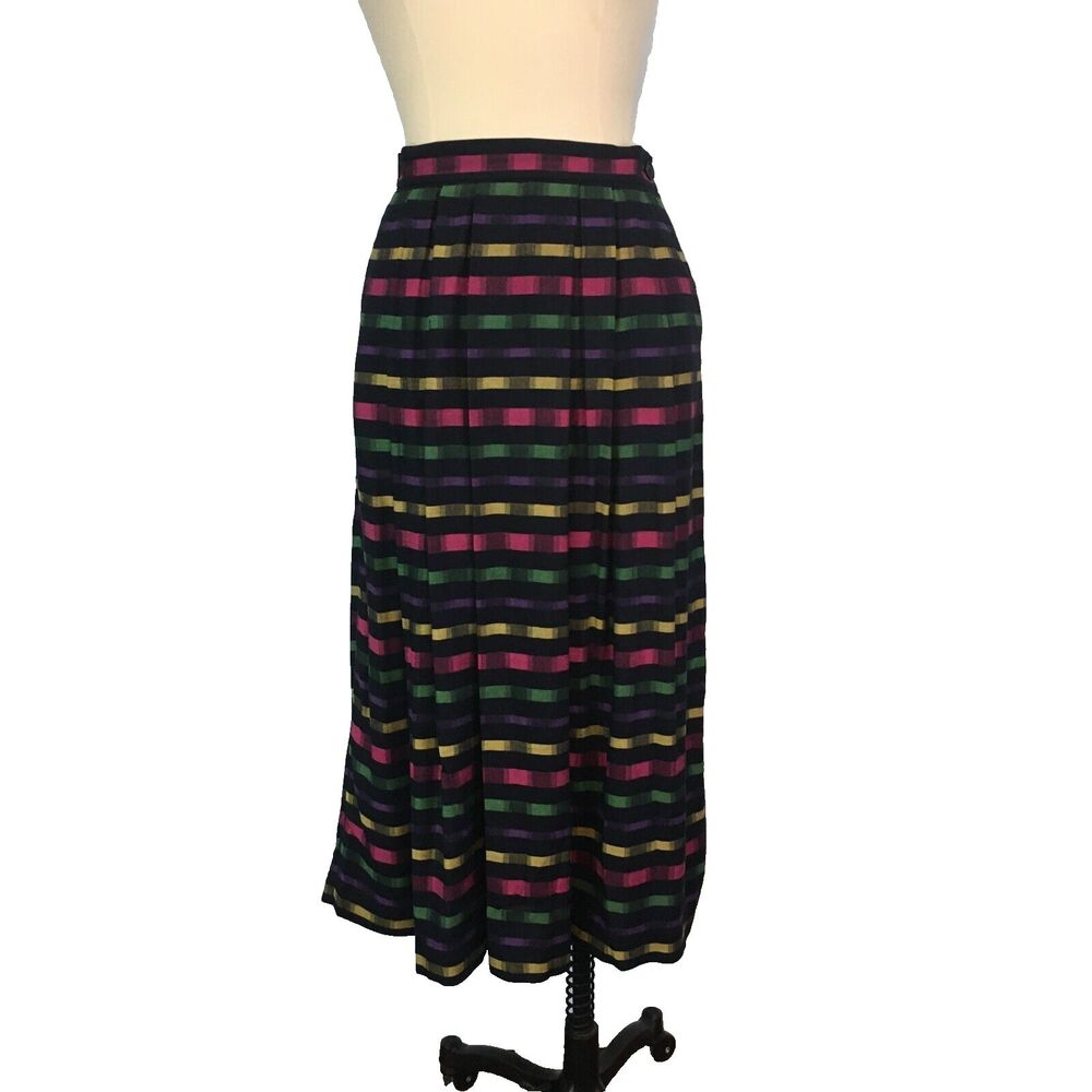 Prophecy Vintage 80s Womens Multicolor Striped Long Pleated Skirt 10, Waist 26